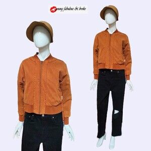 Young Fabulous & Broke Reversible Denim Bomber Jacket Rust Ribbed Backtail NEW